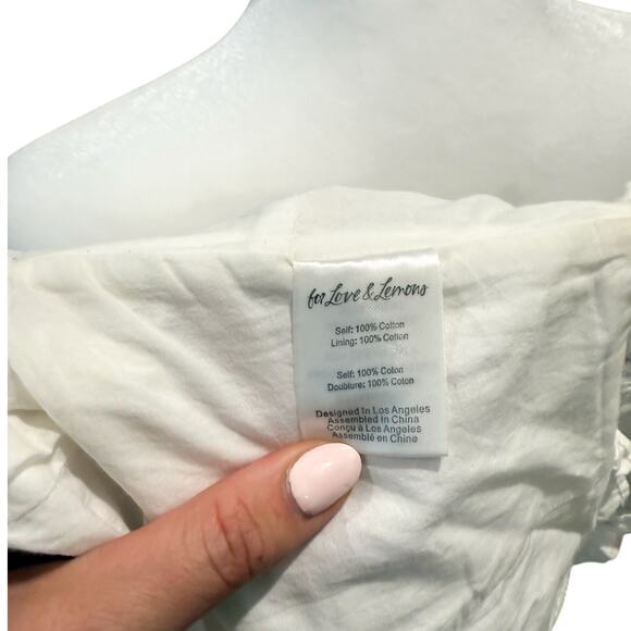 FOR LOVE & LEMONS Rainey Crop Top IVORY XS Eyelet Puff Sleeve Lace-Up - Picture 9 of 9